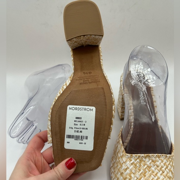 Jeffrey Campbell Melange-3 White Tan Raffia Squared Toe Woven Slip On Sandal - Picture 12 of 14